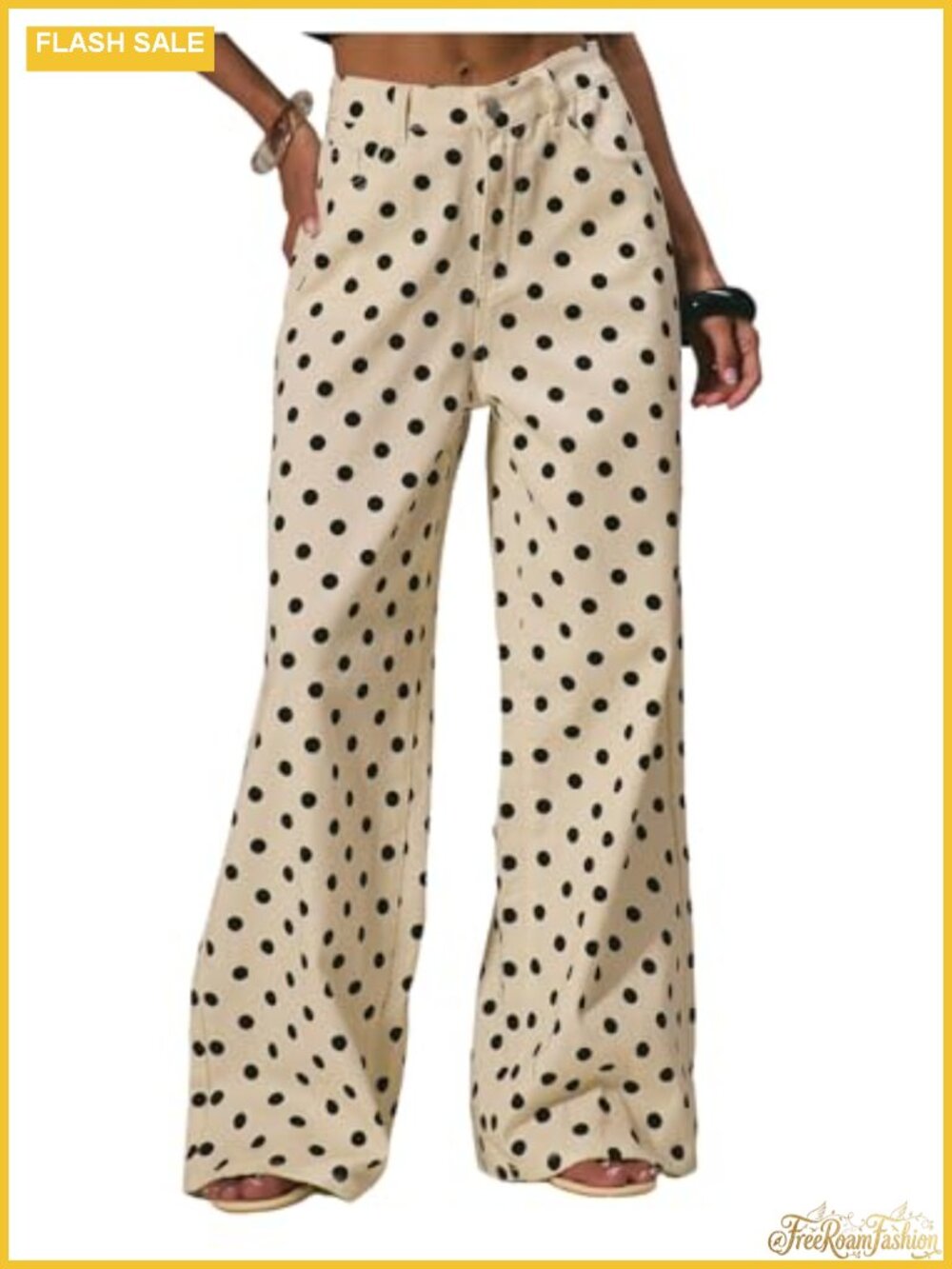 Polka Dot Wide Leg Baggy Jeans Loose Fit Mid Rise Denim Pants